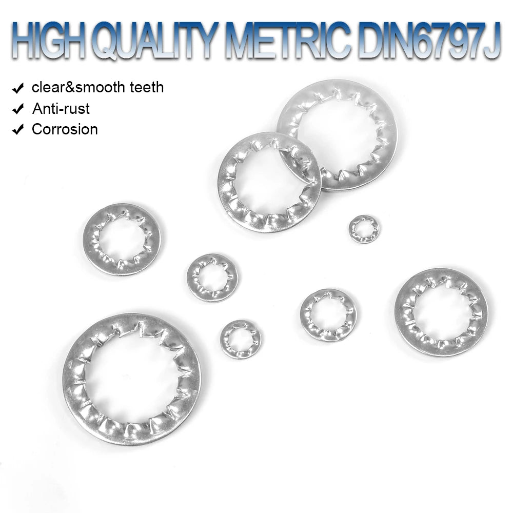 NINDEJIN  internal tooth lock washers stainless steel m3 m4 m5 m6 m8 m10 m12 m14 m16 m20 m22 star lock washer DIN6798J - KiwisLove