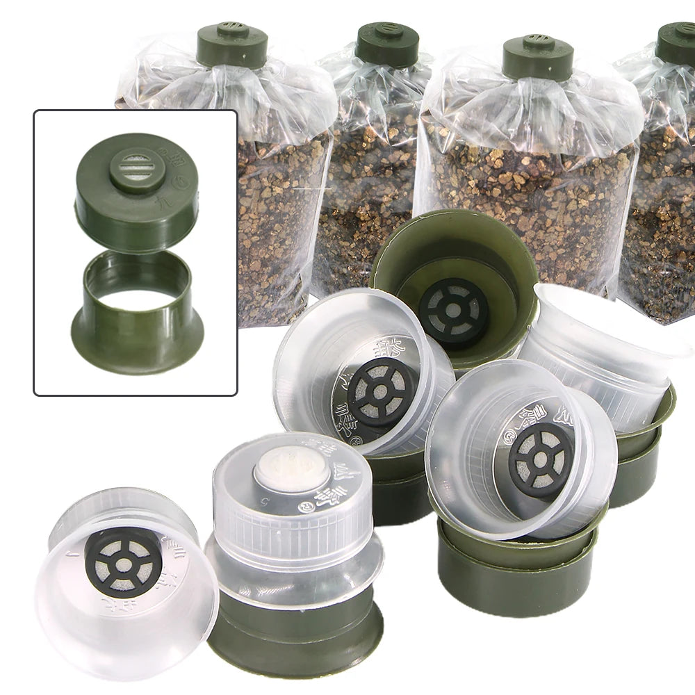 20/50pcs Mushroom Spawn Grow Bag Filter Cover Sealable Double Sleeve Lock Ring Cap for Agaric Spawn Culture Planting  Pouch Tool
