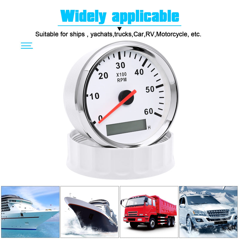 Universal 85mm Boat Tachometer Marine Tacho Meter Gauge LCD Hourmeter 6000RPM 8000 RPM Meter Car tacometro Toerenteller 12V/24V - KiwisLove