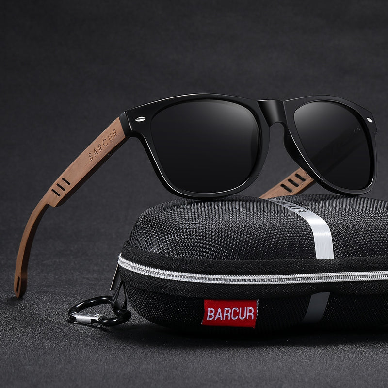 BARCUR Black Walnut Sunglasses for Men Wood Sun Glasses Man Eyeglasses Polarizing Glasses UVA&B Protection Eyewear ECO-Friendly - KiwisLove