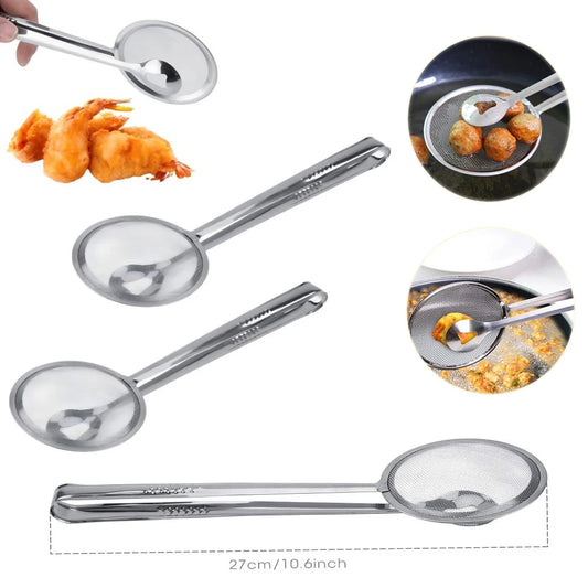 1-3PCS Stainless Steel Oil Frying Clamp Filter Fine Mesh Strainer With Clip Tongs for Oil-frying Food  Kitchen Tools
