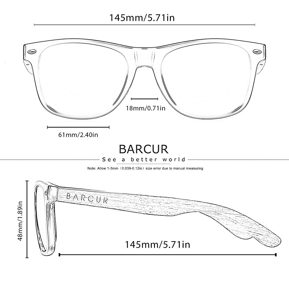 BARCUR Business Sunglasses Polarized Men Light Weight Natural Wooden Sun Glasses Men Women Eyewear Square Classic Comfortable - KiwisLove