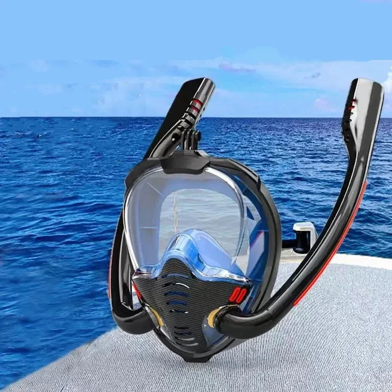 Full Face Snorkel Mask with Anti-Fog Wipes 180 Degree Panoramic HD View Snorkeling Mask Anti-Leak Dry Set for Adults and Kids