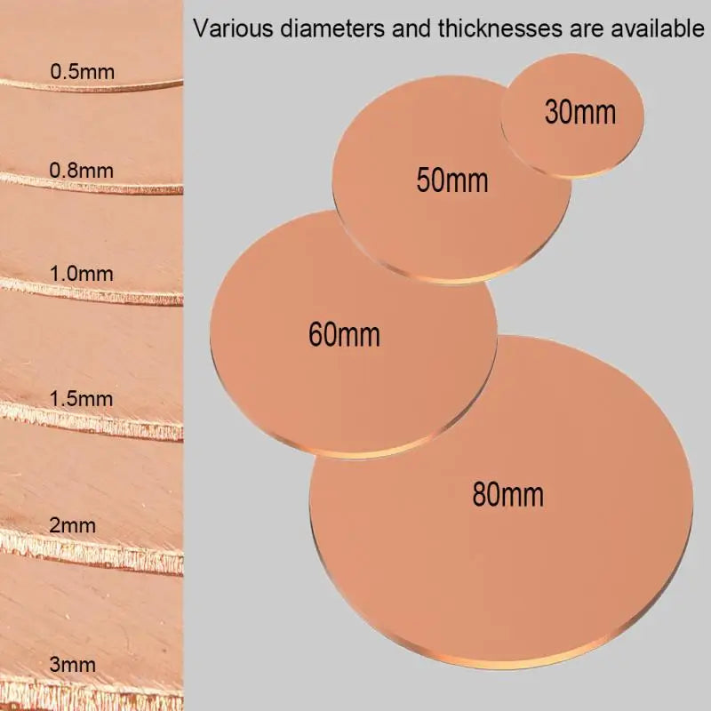 1/2pcs T2 Pure Copper Round Plate Circular Sheet Thick 0.1mm - 5mm copper disc diameter 30mm 31mm 32mm 33mm 34mm 35mm-50mm