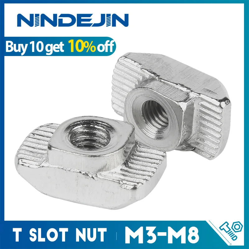NINDEJIN 15/30pcs M3 M4 M5 M6 M8 T Nut Hammer Head Carbon Steel Sliding T Slot Nut for 2020 3030 4040 Series Aluminum Profile