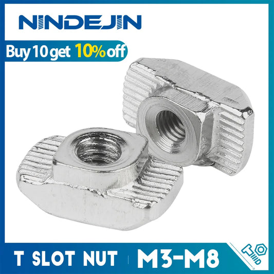NINDEJIN 15/30pcs M3 M4 M5 M6 M8 T Nut Hammer Head Carbon Steel Sliding T Slot Nut for 2020 3030 4040 Series Aluminum Profile