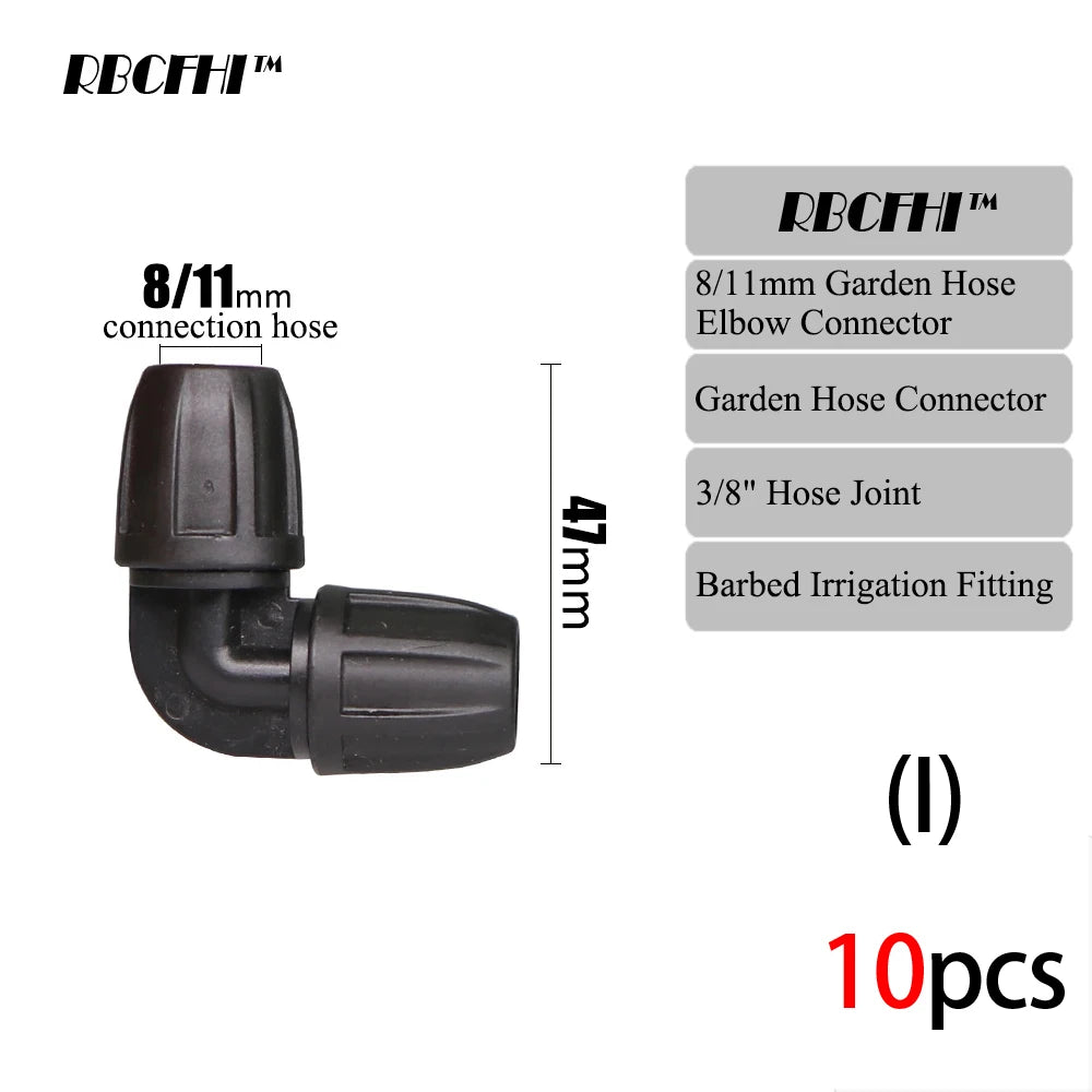10pcs Garden 3/8" To 1/4" Hose Connector 8/11 To 4/7mm Barbed Lock Tee Straight Elbow End Plugs Pipe Adapter Irrigator Fitting