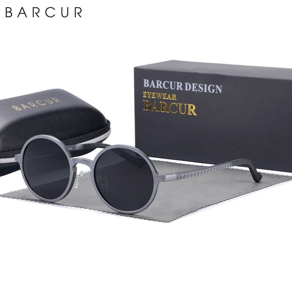 BARCUR Man Round Sunglasses Men Ultra Light Glasses Retro Vintage Women Sun Glasses UV400 Eyewear Accessory - KiwisLove