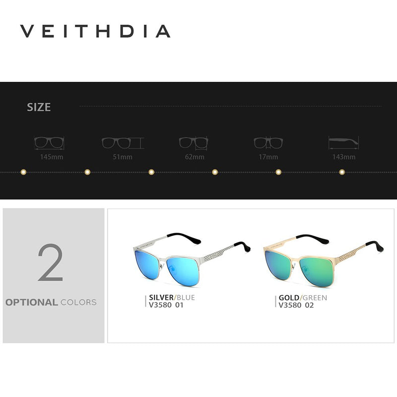 VEITHDIA Brand Designer Sunglasses Stainless Steel Sun Glasses Polarized UV400 Men Women Eyewear For Mal  Blue Mirror Lens 3580 - KiwisLove