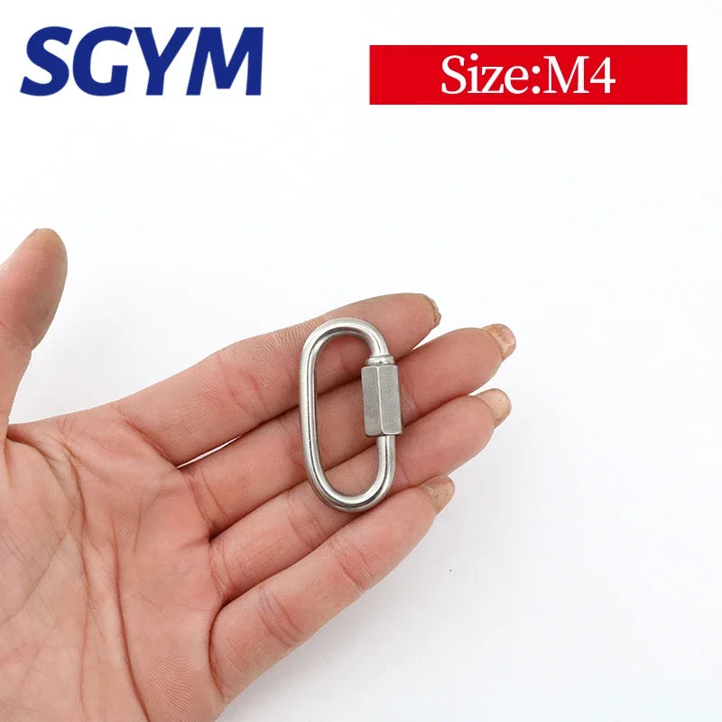 304 Stainless Steel Screw Lock Climbing Gear Carabiner Quick Links Safety Snap Hook Chain Connecting Ring Carabiner Chain Buckle