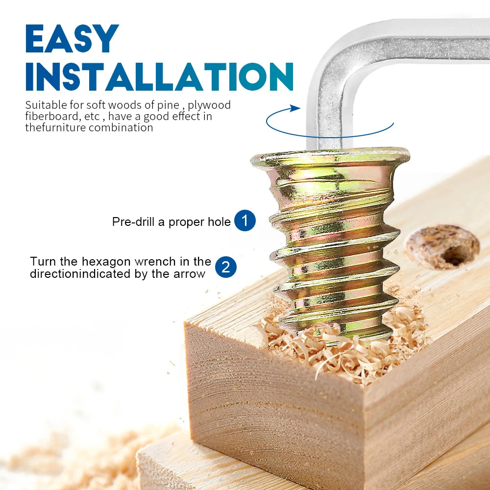 NINDEJIN Wood Insert Nut M6 M8 M10 Zinc Plated Carbon Steel Wood Threaded Nut Hexagon Wood Insert Nut Screw in Nut Connector - KiwisLove