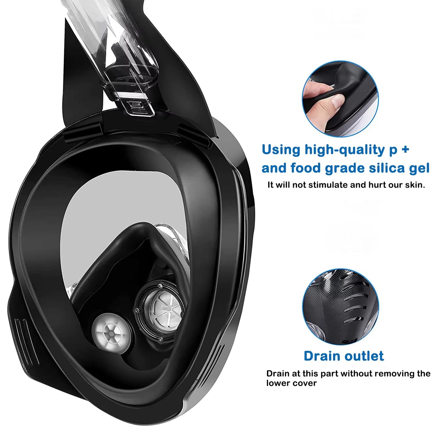Adults Snorkel Mask Detachable Camera Mount Dry Transparent Breathing System Panoramic View Anti Leak Fog Swim Pool Equipment