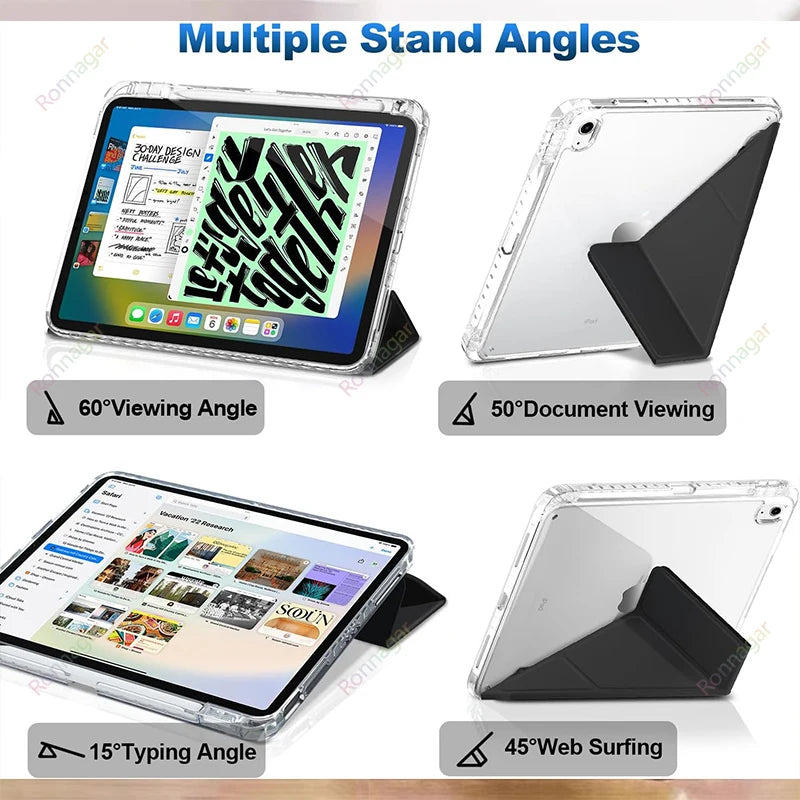 For Samsung Galaxy Tab A11 11'' S11 2025 Case for S10 S9 S8 S7 Plus 12.4 Inch 11inch with s Pen Holder Multiple Angle Clear Back