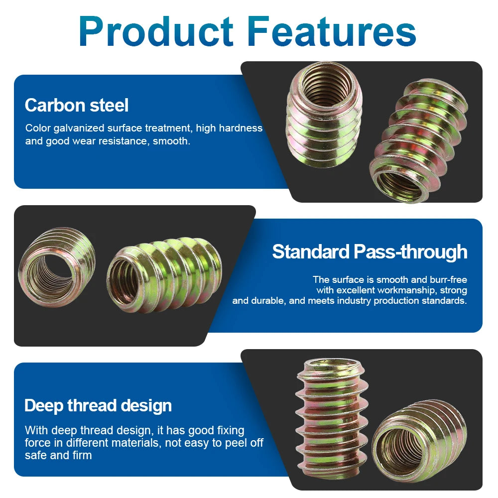 NINDEJIN 10-20pcs Wood Insert Nuts M6 M8 Zinc Plated Carbon Steel Furniture Pass Through Drive Unhead Threaded Nut Screw - KiwisLove