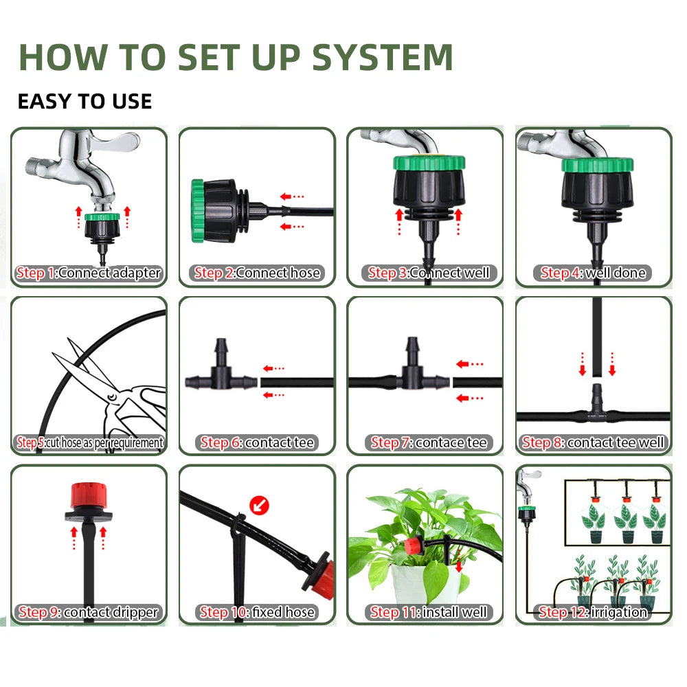 5-50M Garden Drip Irrigation System Automatic Watering Water Hose Micro Drip Watering Kits with Adjustable 8 Holes Drippers