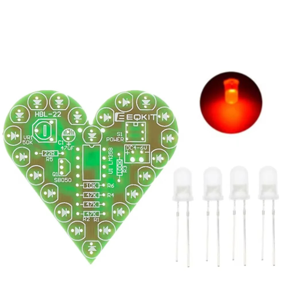 DIY Kit Heart Shape Breathing Lamp Kit Breathing LED Suite Red White Blue Green Electronic Production for Learning laboratory - KiwisLove