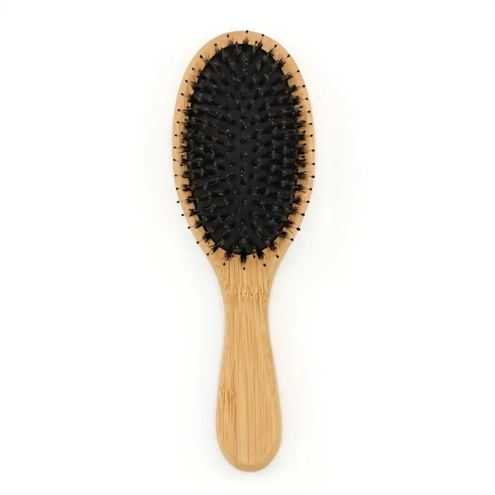 Natural Boar Bristle Hair Brush Bamboo Handle Scalp Massage Comb Anti-static Hair Comb Gasbag Detangling Hair Brush Styling Tool - KiwisLove