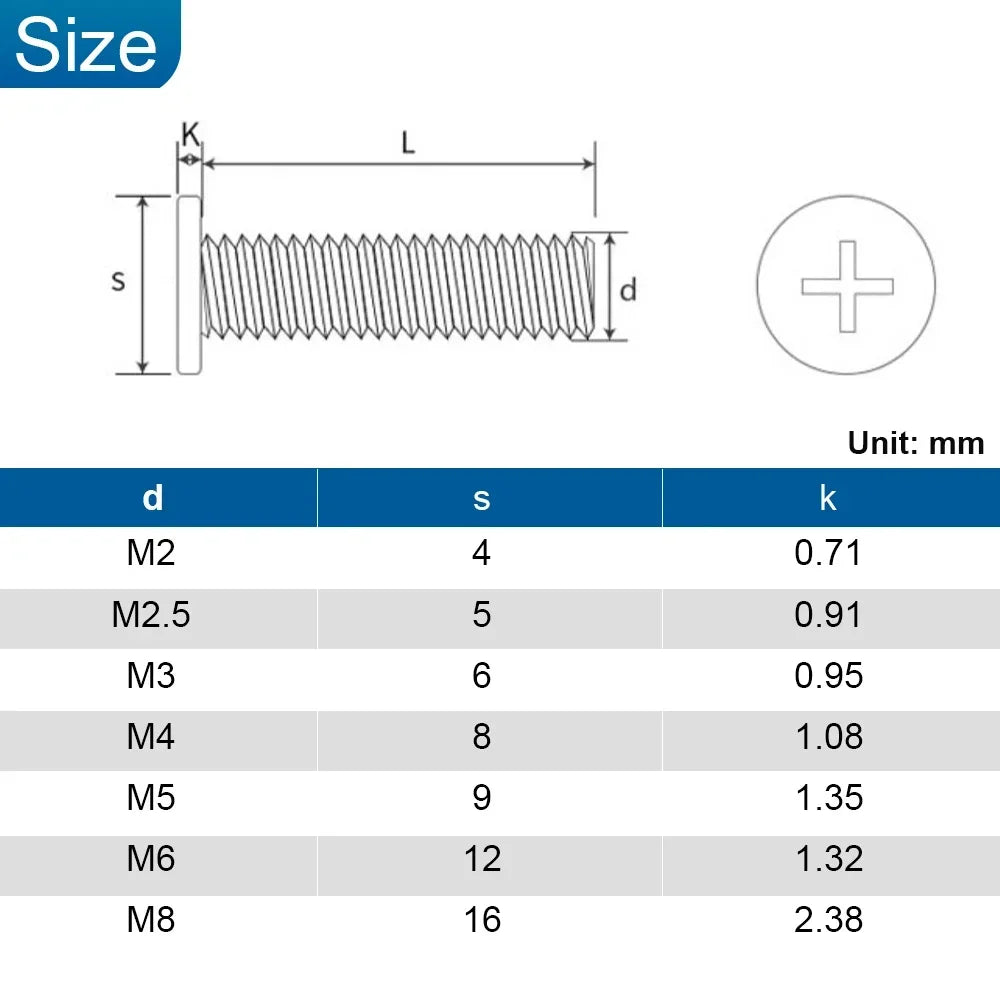 NINDEJIN Phillips Ultra Thin Flat Wafer Head Screw M1.6 M2 M2.5 M3 M4 M5 M6 Carbon Steel CM Thin Head Laptop Screw for Computer