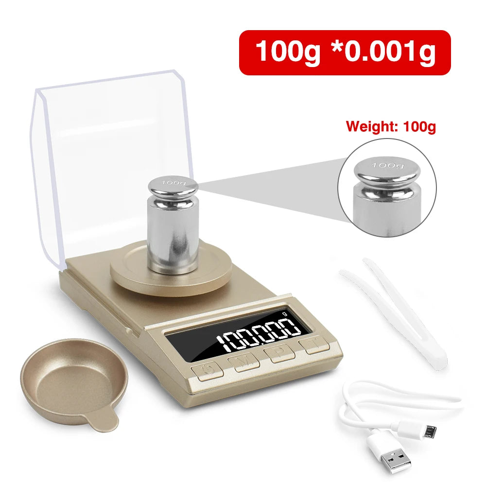 NEWACALOX 0.001g Precision Digital Jewelry Scale 50g/100g/200g USB Powered Electronic Weighing Scale LCD Mini Lab Balance 0.001g - KiwisLove