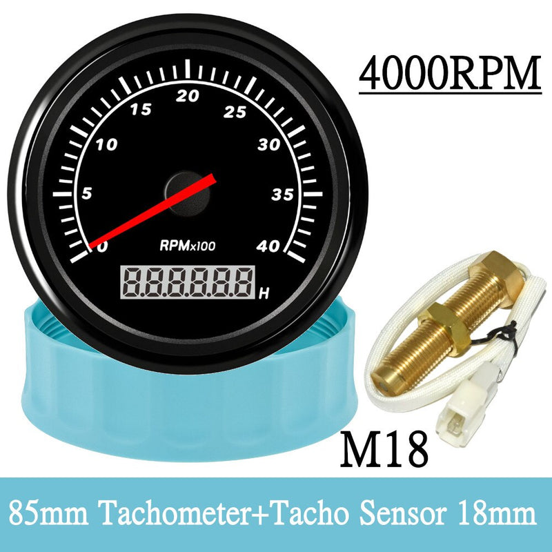 3000RPM 4000RPM Meter Marine Boat Tachometer 85MM Gasoline Diesel Engine Tacho Gauge With LCD Hourmeter For Tacho Sensor M16 M18 - KiwisLove