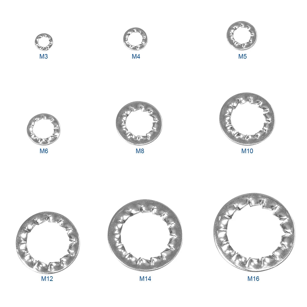 NINDEJIN  internal tooth lock washers stainless steel m3 m4 m5 m6 m8 m10 m12 m14 m16 m20 m22 star lock washer DIN6798J - KiwisLove