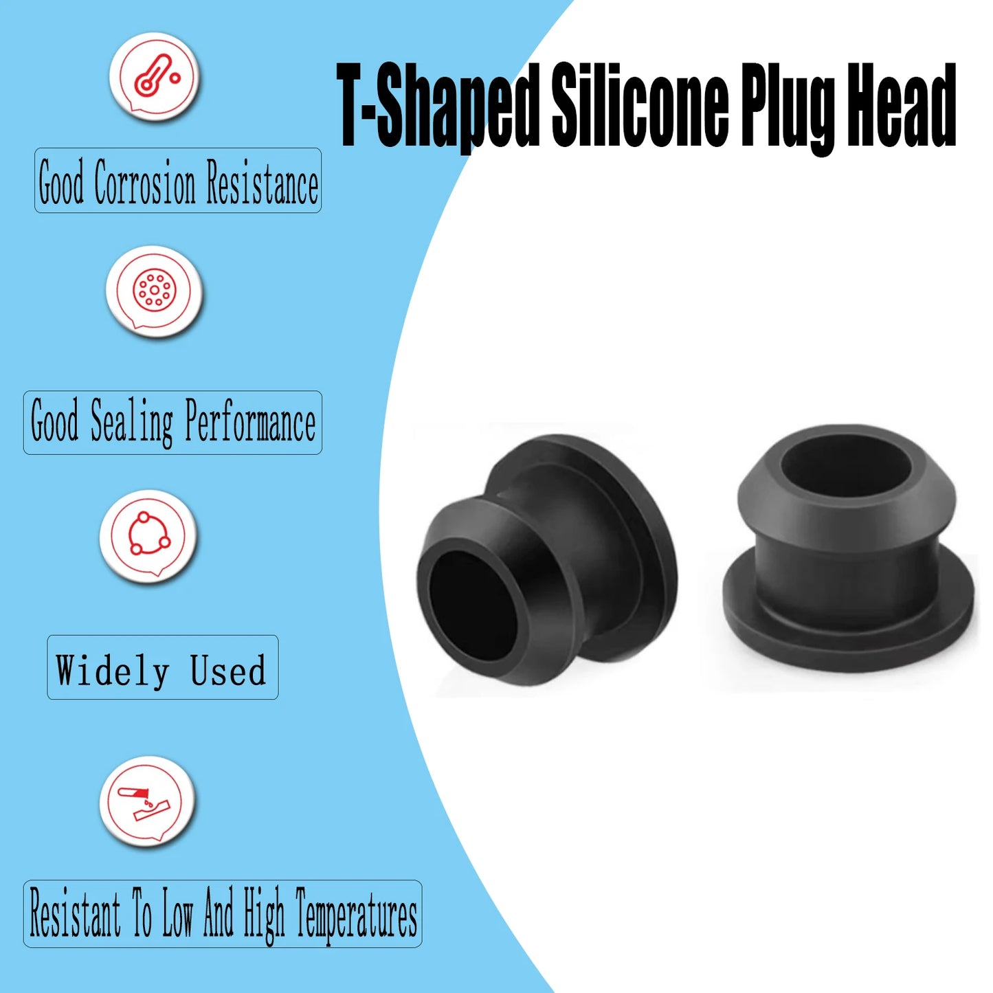 5pcs Black Silicone Hole Plug Assorted Kit , 2.5-15mm Snap-on End Caps for Sealing Tubes, Dust Water Resistant ﻿