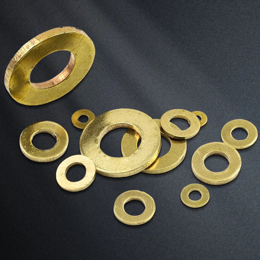 NINDEJIN Brass Flat Washer M2 M.5 M3 M4 M5 Metric Brass Plain Washer Flat Gasket Anti Slide Fastener Copper Ring for Screw Bolt - KiwisLove