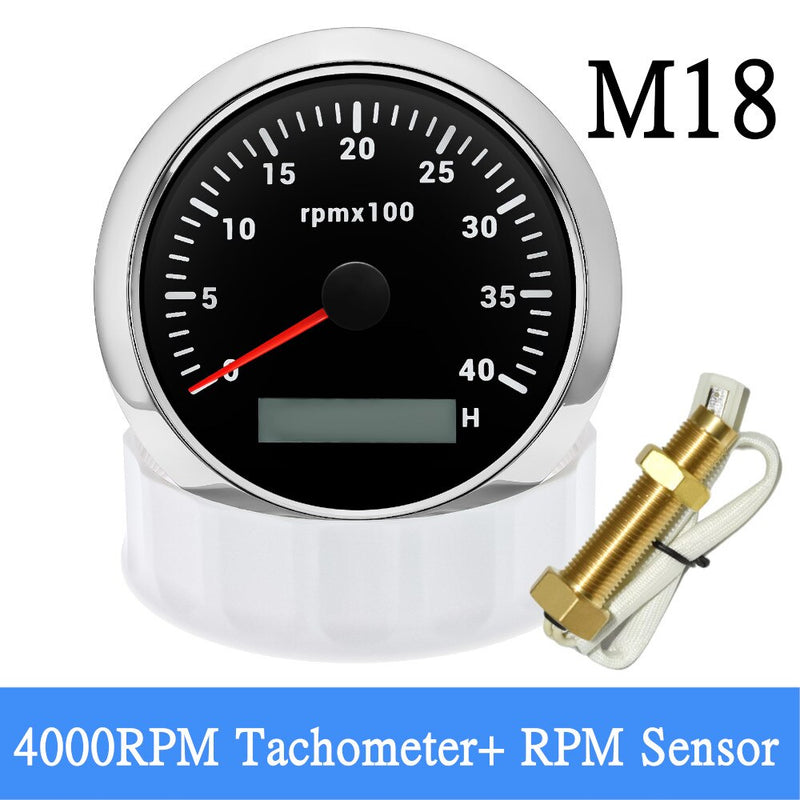 HD Car Boat 85MM Tachometer with LCD Hour Meter 4000RPM 6000RPM RPM Gauge Engine Hourmeter 7 Colors Backlight Tacho Sensor 9-32V - KiwisLove