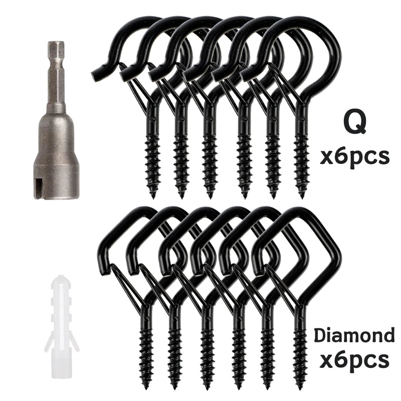 12/20PCS Q-Hanger Screw Black Hooks Ceiling Hooks with Safety Buckle for Plant and Christmas Outdoor String Lights Hooks