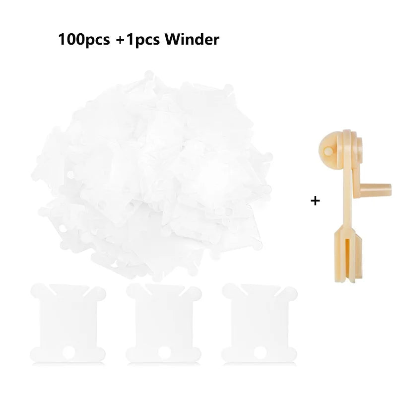 Plastic Floss Bobbins with Floss Bobbin Winder Cross-Stitch Card Thread Holder DIY Embroidery Floss Organizer Sewing Accessories