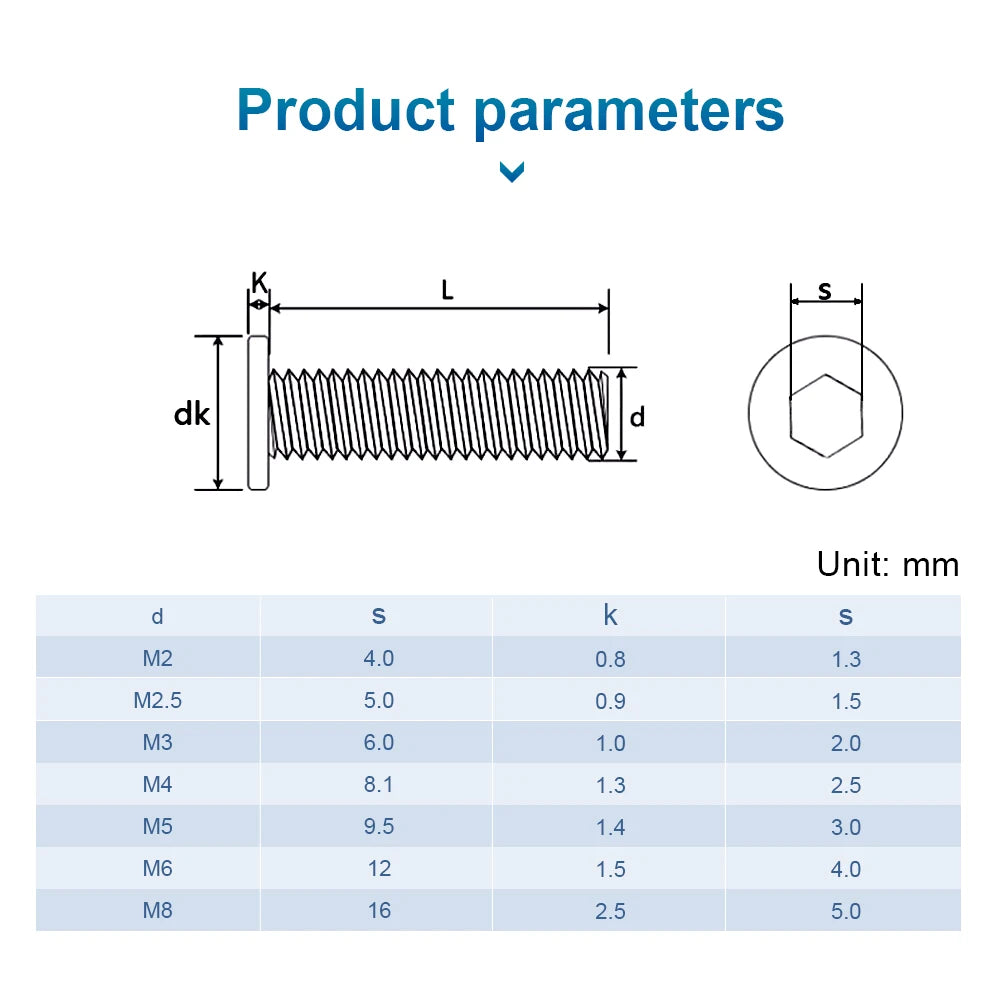 Hexagon Allen Ultra Thin Flat Head Bolt 10.9 Grade Black Plated Steel M2 M3 M4 M5 M6 M8 Hex Socket Ultra Thin Wafer Head Screw