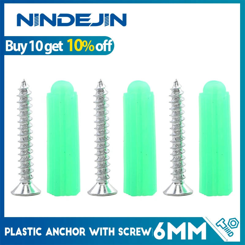 NINDEJIN 2/3/4/5pairs Plastic Anchor Drywall With Screw M6x26mm Expansion Wall Anchor Carbon Steel M3.5*25mm Self-tapping Expand