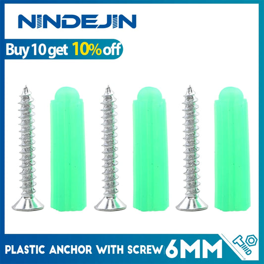 NINDEJIN 2/3/4/5pairs Plastic Anchor Drywall With Screw M6x26mm Expansion Wall Anchor Carbon Steel M3.5*25mm Self-tapping Expand