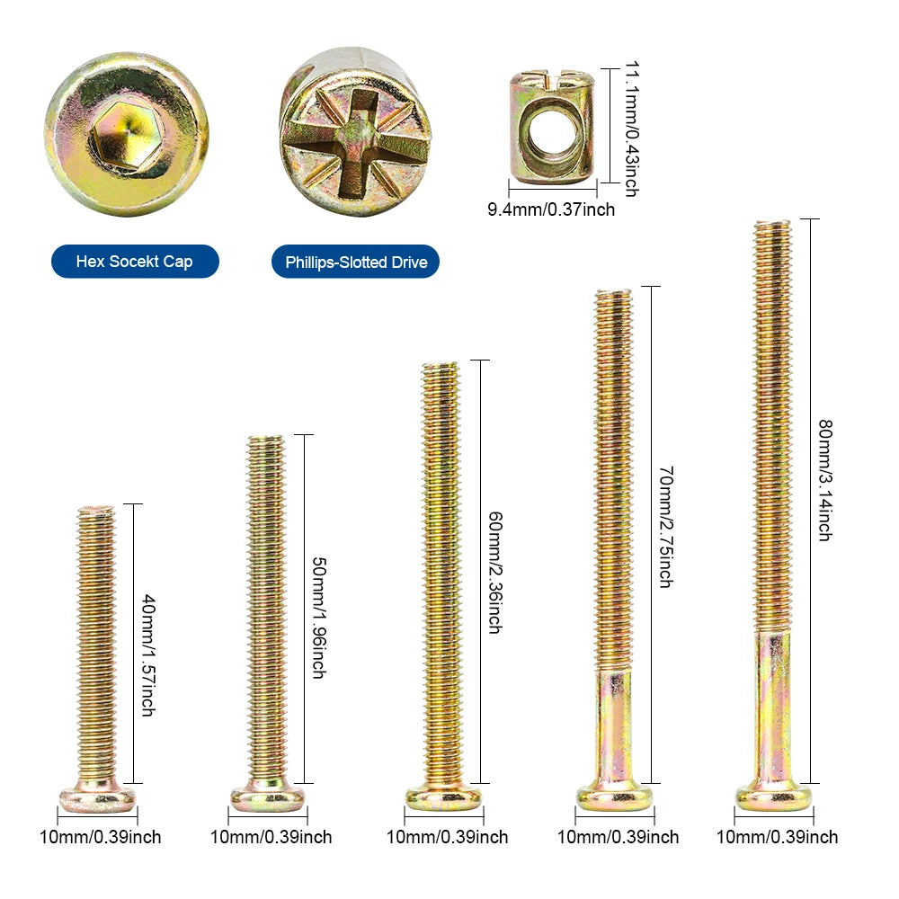 82pcs/set M6 Hex Socket Head Cap Furniture Screws Bolts zinc plated Baby Bed Bolts and Barrel Nuts Assorted Kit for Crib Cabinet