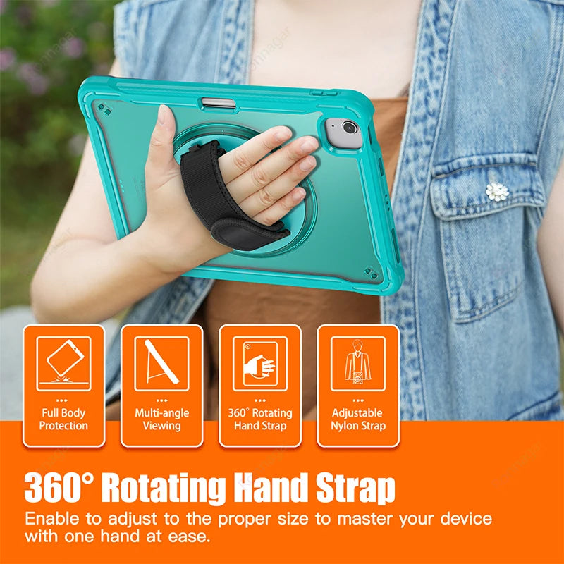 Heavy Duty Case for iPad Pro 11 Inch M1 M2 iPad Pro 12.9 Case iPad7 8 9th 10.2 10th Air4 5 10.9 5/ 6th 9.7 Cover Shoulder strap