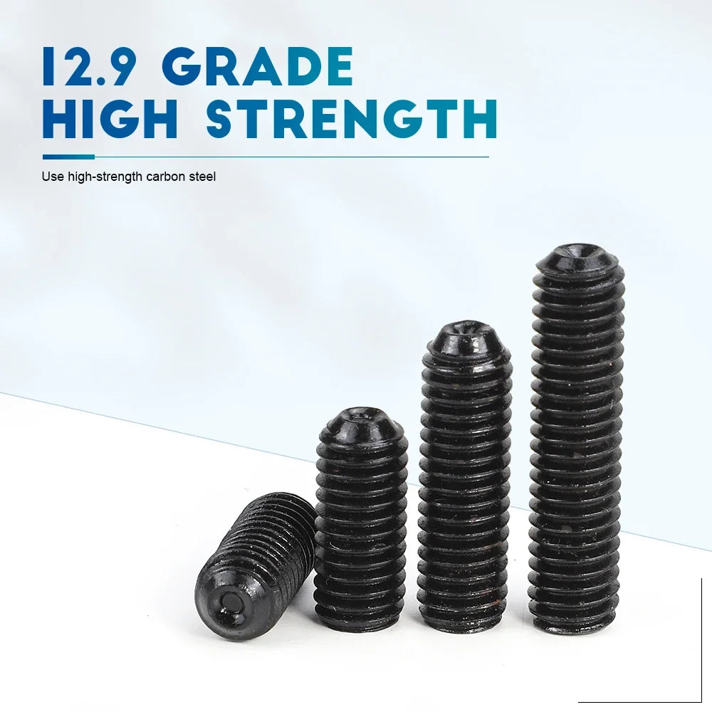 NINDEJIN Hex Hexagon Socket Set Screw Cup Point Grub Screw M2 M3 M4 M5 M6 M8 M10 M12 12.9 Carbon Steel Headless Screw DIN916