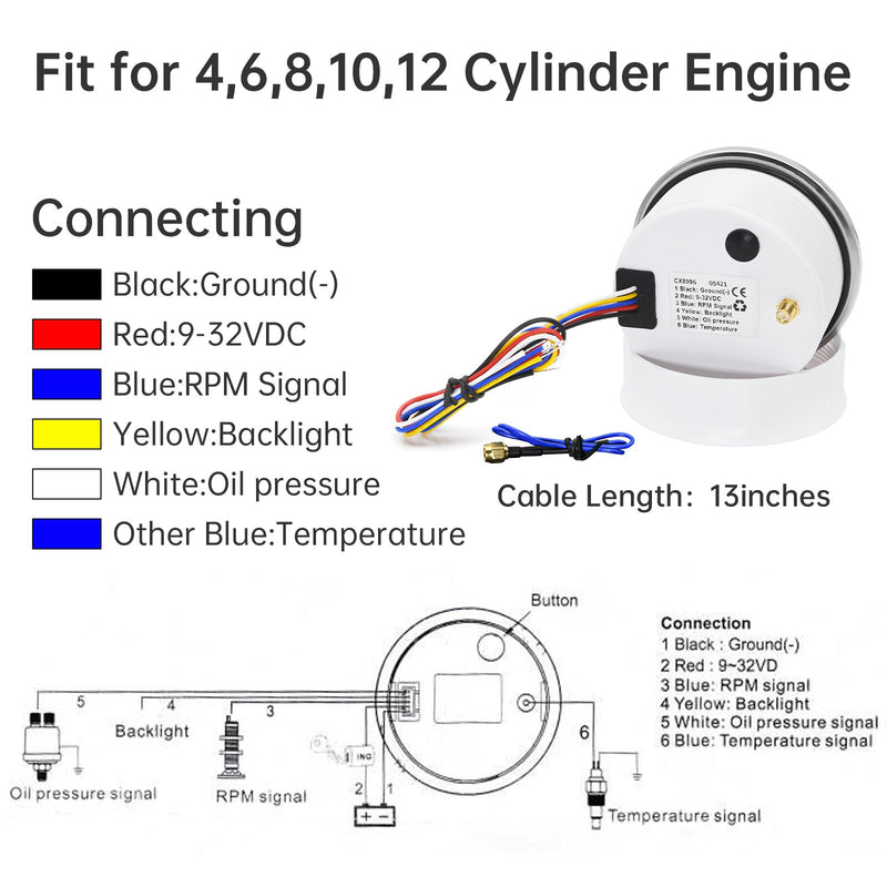 HD 85MM 3 In 1 Tacho Meter Red Backlight with LCD Hourmeter 3000RPM Tachometer Water Temperature Oil Pressure Gauge Sensor 9-32V - KiwisLove