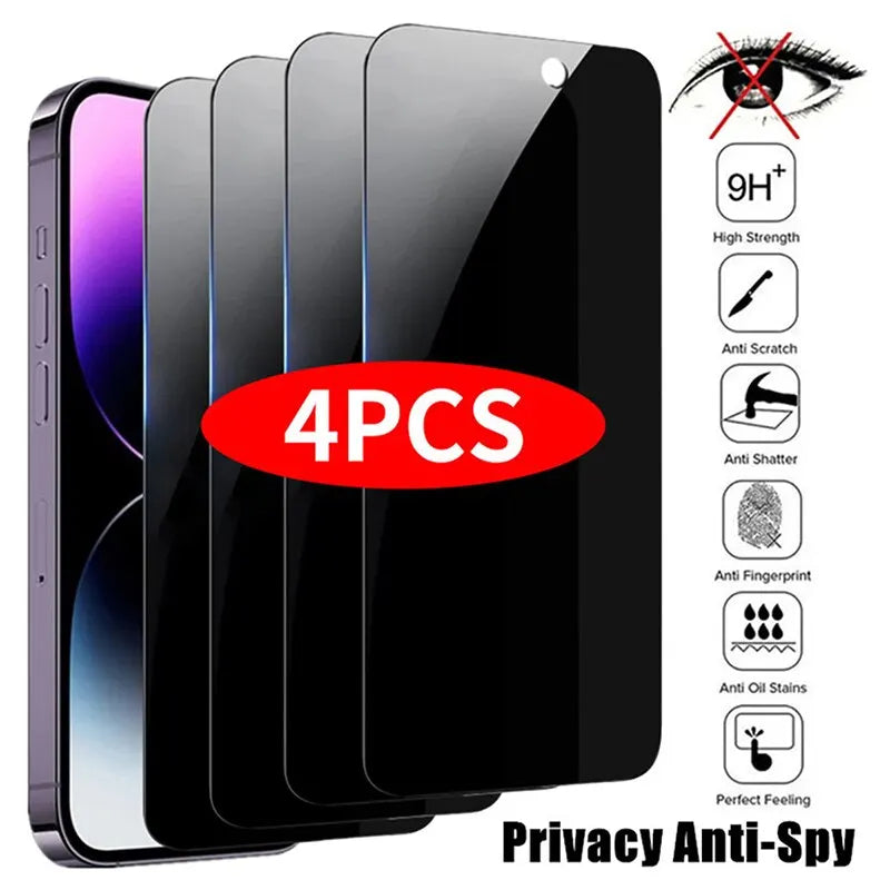 4PCS Privacy Screen Protector For iPhone 14 Pro Max 16 Pro Anti-Spy Glass For iPhone 13 15 12 11 Pro Max 13 Mini Tempered Glass - KiwisLove