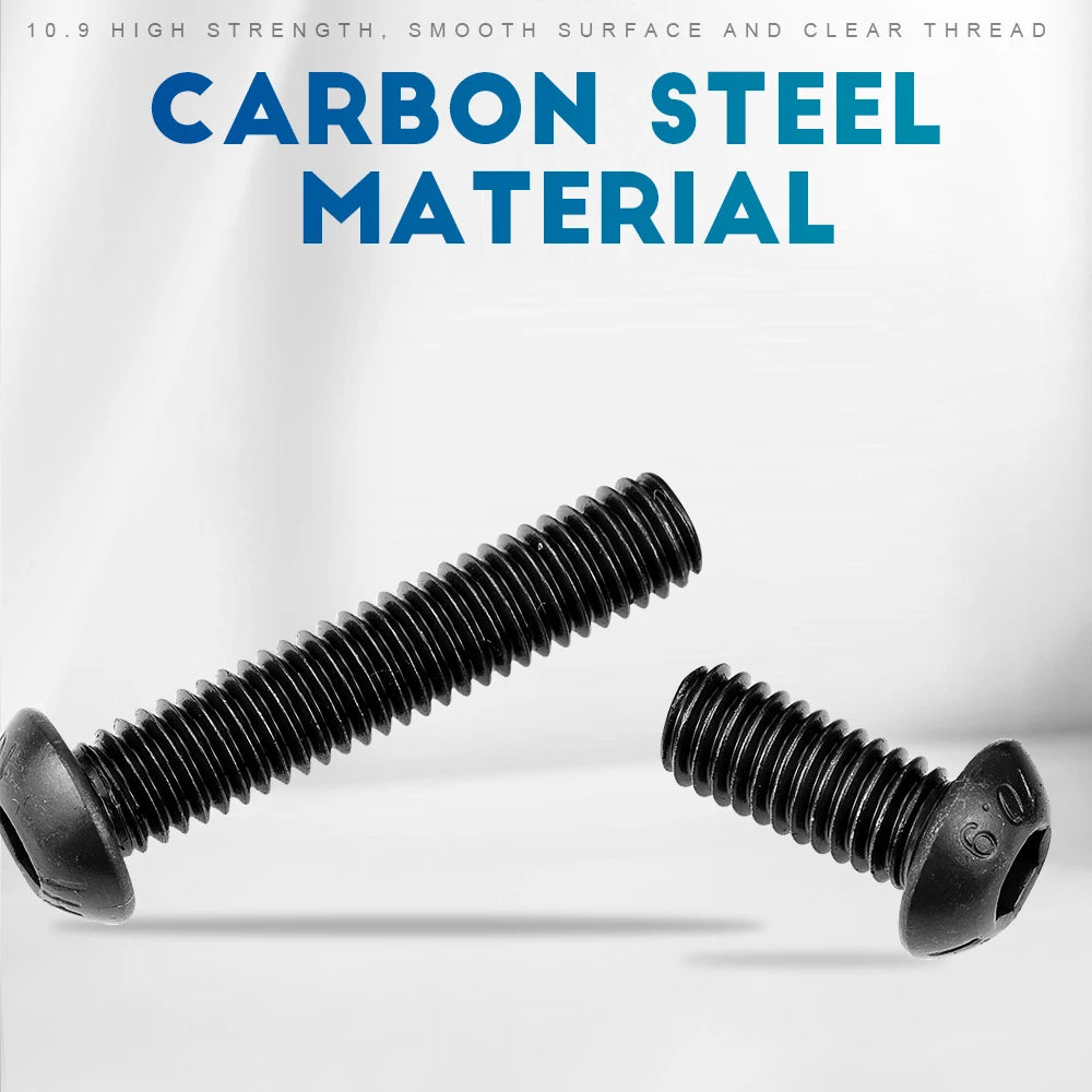 Hex Hexagon Socket Button Round Head Screw Bolt M2 M2.5 M3 M4 M5 M6 M8 M10 M12 Carbon Steel Black Allen Screw for Motorcycle