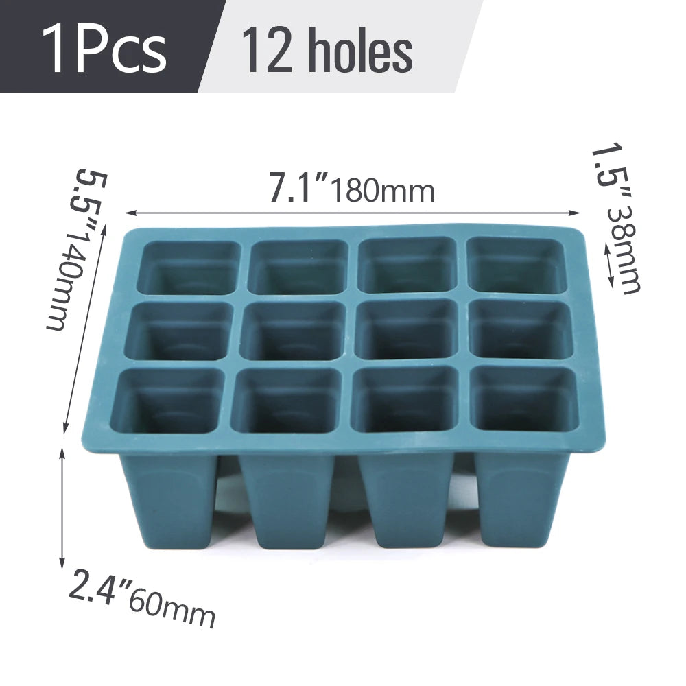 1pc Silicone 12 Cell Seed Starting Tray Seedling Germination Container Indoor Garden Nursery Pots Reusable Propagation  Grow Box