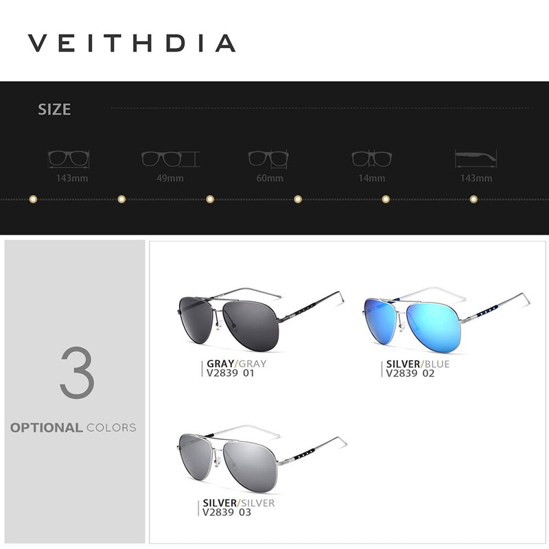VEITHDIA Polarized UV400 Protection Sunglasses Men's Brand Designer Fashion Classic Outdoor Driving Sun Glasses For Male V2839 - KiwisLove