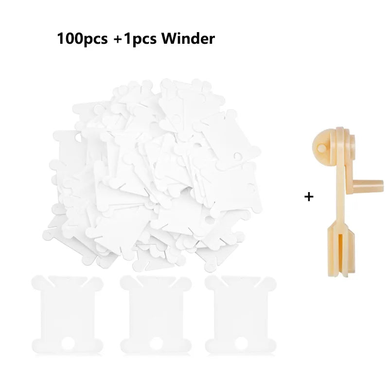 Plastic Floss Bobbins with Floss Bobbin Winder Cross-Stitch Card Thread Holder DIY Embroidery Floss Organizer Sewing Accessories