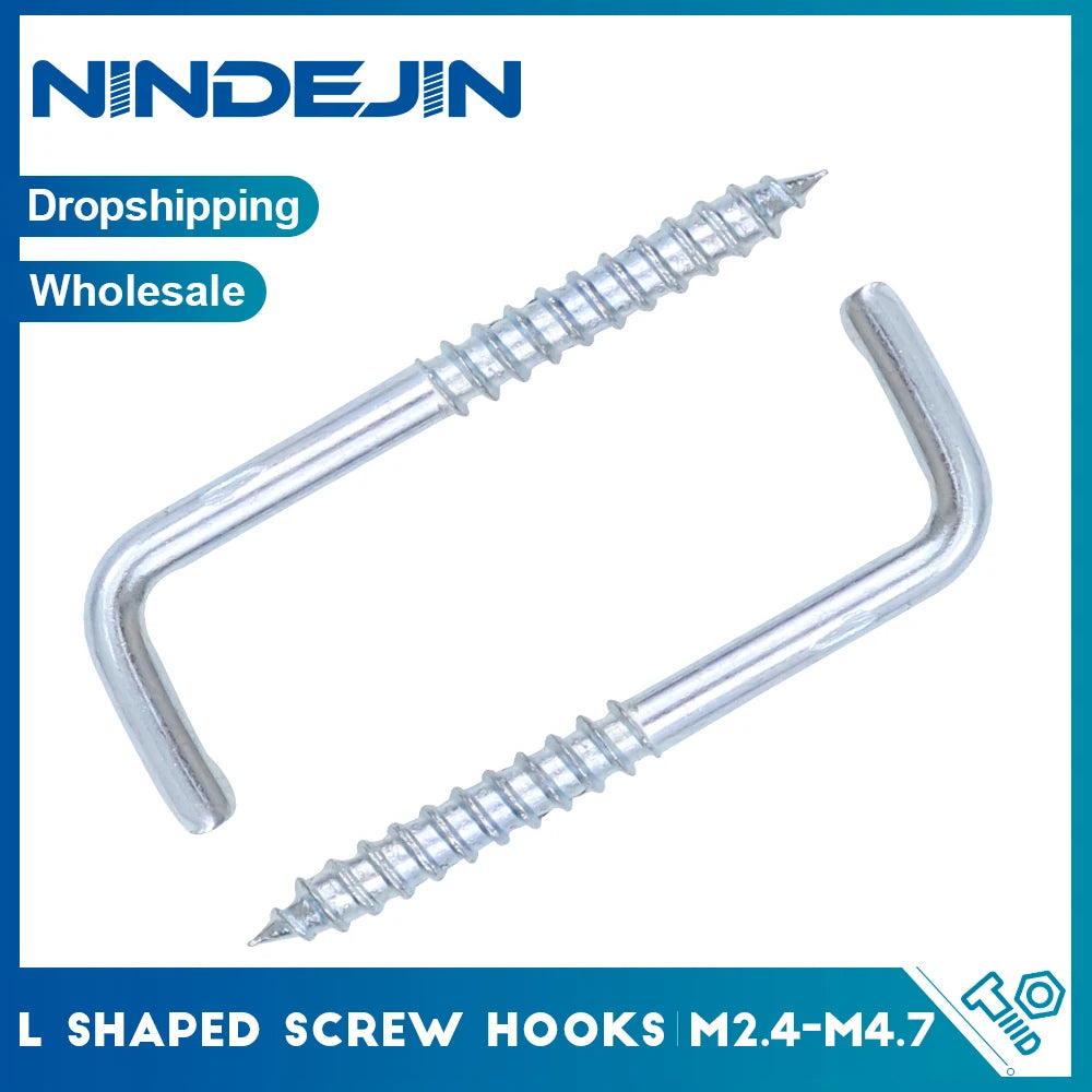 NINDEJIN L Shaped Screw Hooks M2.4 M2.5 M2.8 M3.4 M3.7 M3.8 M4.7 Zinc Plated Right Angle Self Tapping Screw Hook for Hanging - KiwisLove