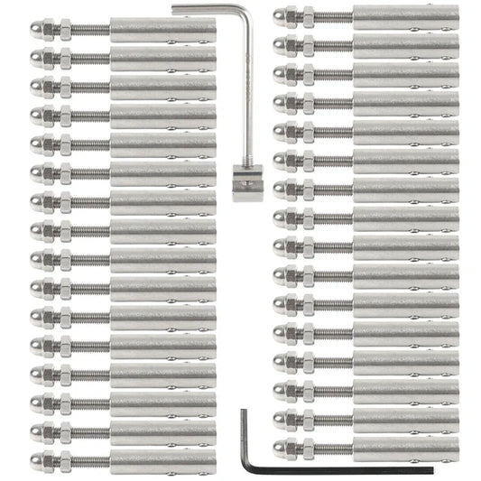 32pcs Handscrew Clamp 3/16 Wire Rope 5mm Threaded Stud Tension End Fitting Hexagon Screw for Stair Deck Post With Fixed Tool