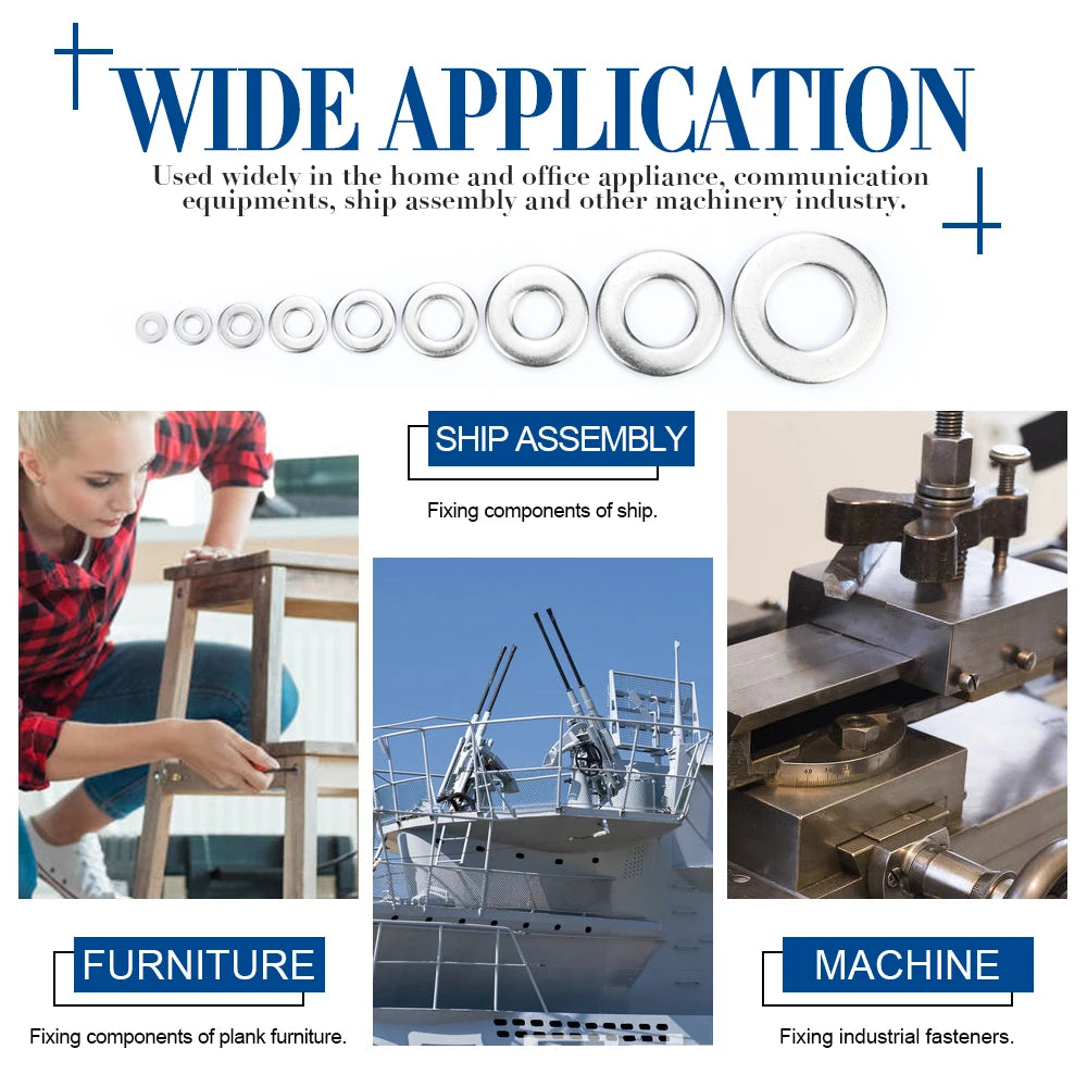 NINDEJIN Flat Washer M2 M2.5 M3 M4 M5 M6 M8 M10 M12 M14 M16 M18 M20 M22 M27 Stainless Steel Washers Plain Washer Gaskets DIN125 - KiwisLove