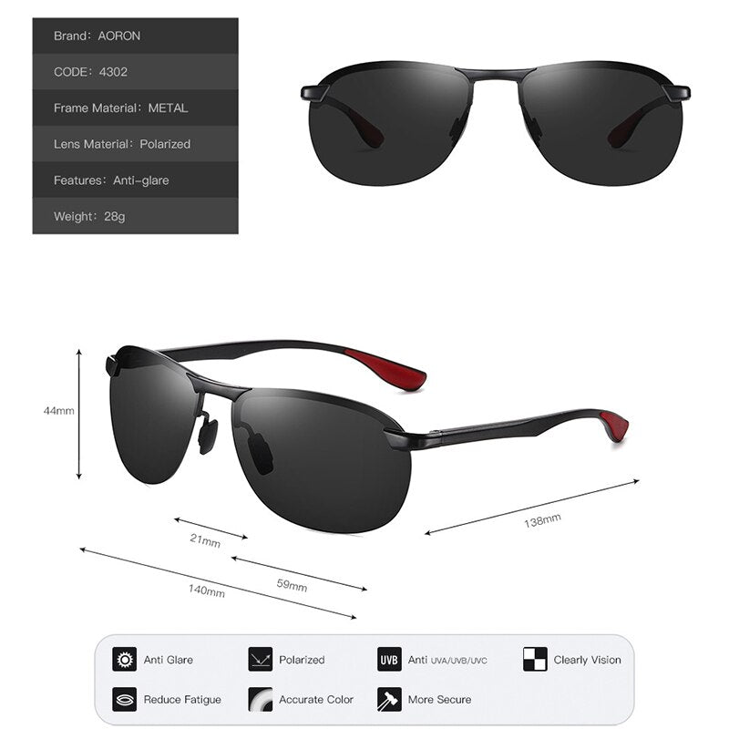 AORON New Aluminum Frame Sunglasses Men's Polarized Sun Glasses Driver Driving Sunglasses UV400 - KiwisLove