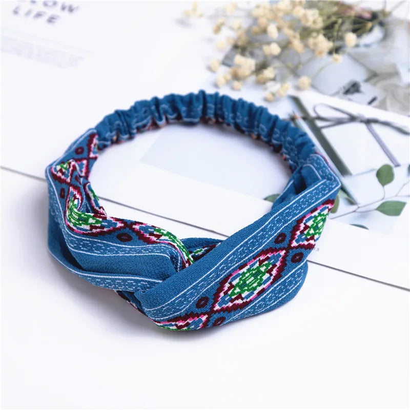 Fashion Women Girls Summer Bohemian Hair Bands Print Headbands Vintage Cross Turban Bandage Bandanas HairBands Hair Accessories