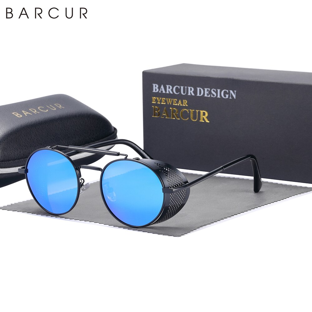 BARCUR Polarized Steampunk Round Sunglasses Men Retro Sun Glasses For Women Vintage Style - KiwisLove