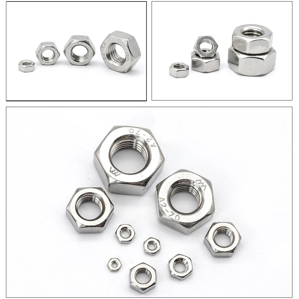 NINDEJIN 1-55pcs Metric Left Hand Threaded Hex Nuts M4 M5 M6 M8 M10 M12 M14 M16 M18 M20 M24 Stainless Steel Allen Nuts DIN934
