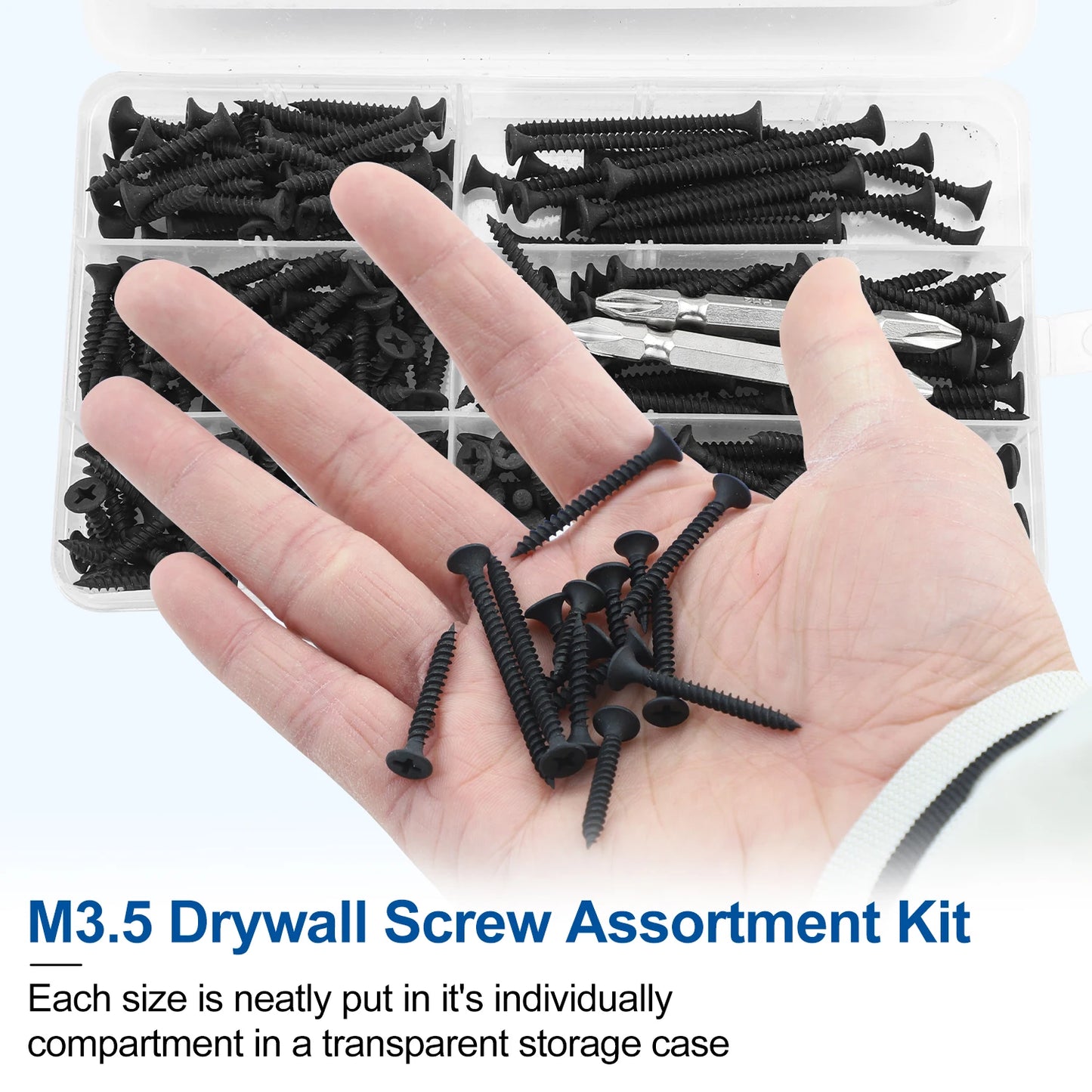 NINDEJIN 282pcs Drywall Screws Kit M3.5 Self Tapping Screws Set with Phillips Screwdriver Bits for Drywall Sheetrock, Wood